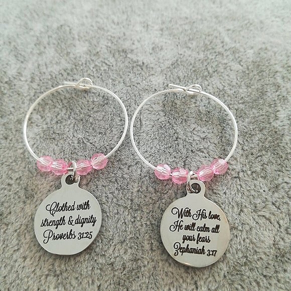 Christian Bible Verse Scripture Hoop Earrings - Picture 2 of 2